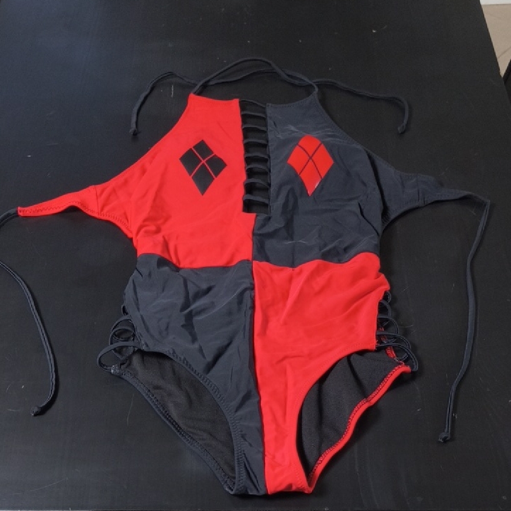 Red and Black Harley Quinn Women's Swimwear Batman DC Comics